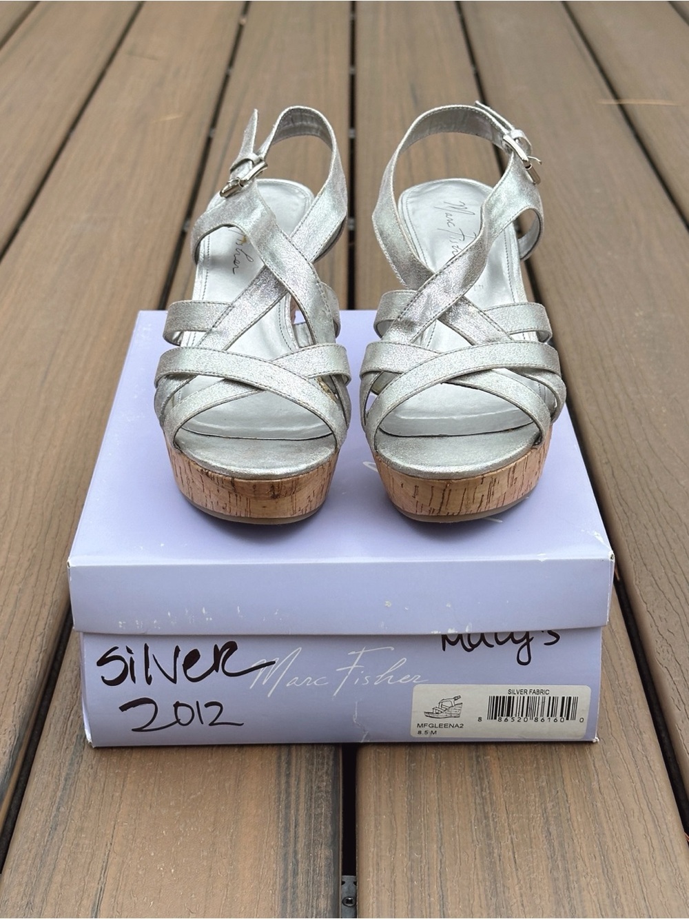 Marc Fisher Silver Cork Wedge Sandals Size 8.5M - Picture 2 of 10